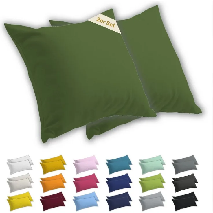 Lavea Kissenbezug 2er Set Kissenhülle Jersey, 100% Baumwolle, Kissenbezüge, (2 Stück), allergikerfreundlich - sicherer YKK-Reißverschluss - waschbar 60°C