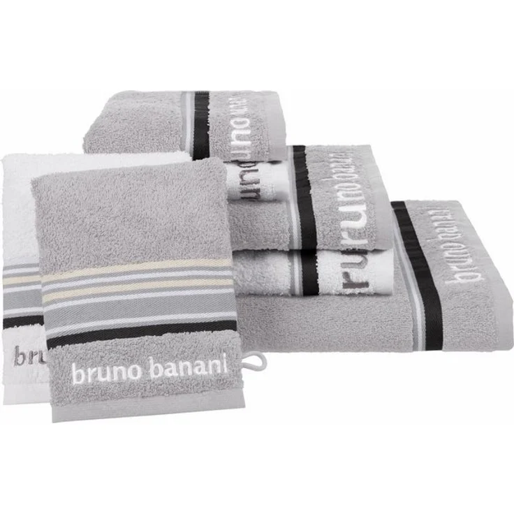 Bruno Banani Handtuch Set Maja, 1 Duschtuch, 2 Handtücher, 2 Gästehandtücher, 2 Waschhandschuhe, Walkfrottee (Set, 7-St), mit Bordüre und Markenlogo, 7 teiliges Handtücher Set, 100% Baumwolle – Bild 4
