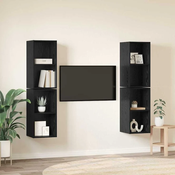 TV-Schrankset 4 pcs, Lowboard TV Schwarz Eichen-Optik 37 x 37 x 72 cm – Bild 4