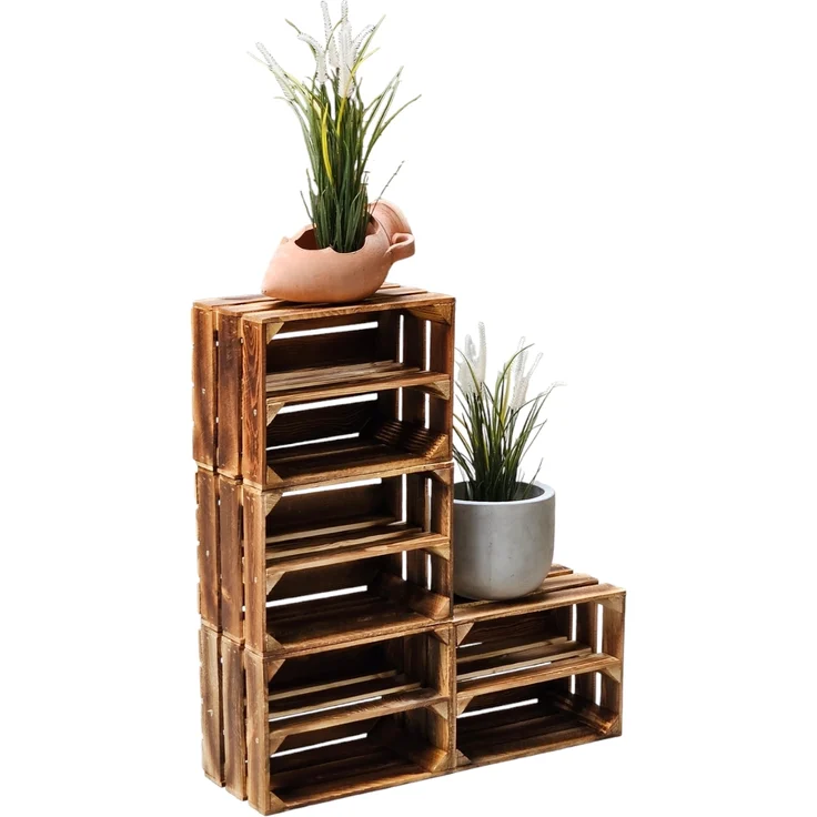 4er Set Holzkisten Weinkisten Obstkiste Klein Geflammt Regal aus Holz 40x30x25cm – Bild 3