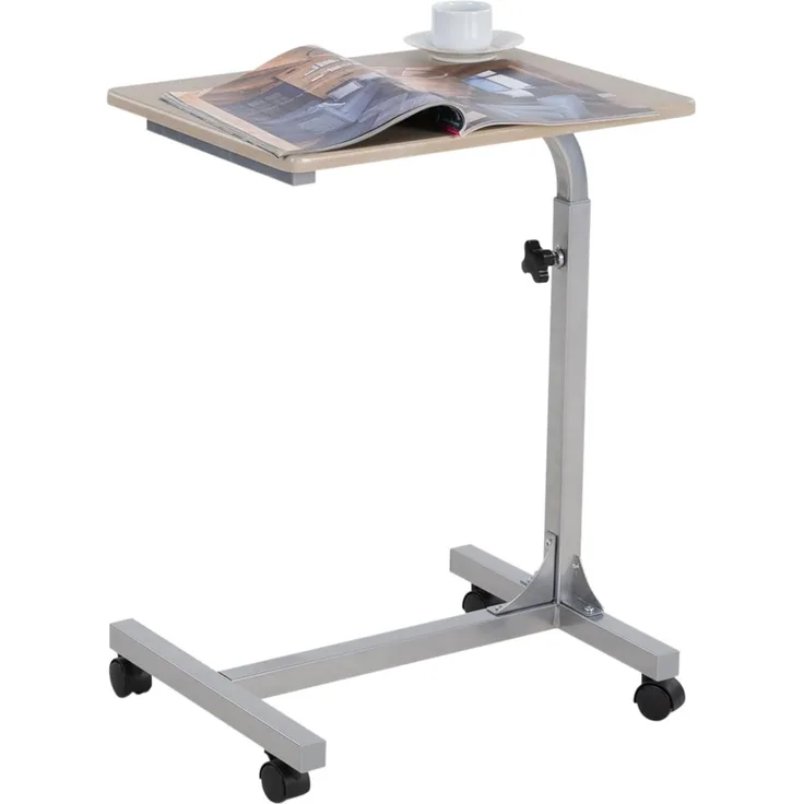 MEUBLE COSY Laptoptisch Höhenverstellbar mit Rollen Laptopständer Beistelltisch Sofatisch Nachttisch, Gestell aus Metall, Tischplatte aus Holz, Eiche, 48 x 37 x 79 cm
