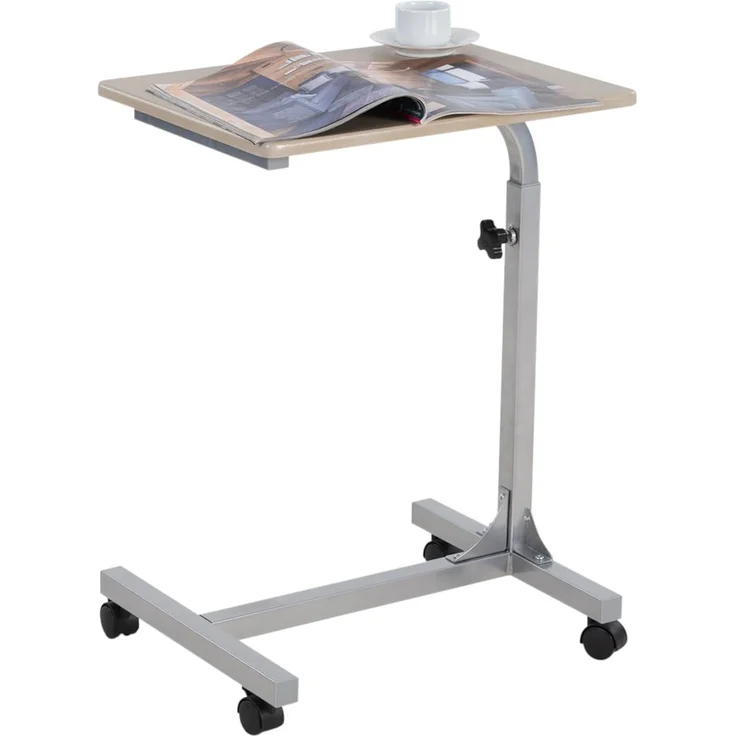 MEUBLE COSY Laptoptisch Höhenverstellbar mit Rollen Laptopständer Beistelltisch Sofatisch Nachttisch, Gestell aus Metall, Tischplatte aus Holz, Eiche, 48 x 37 x 79 cm