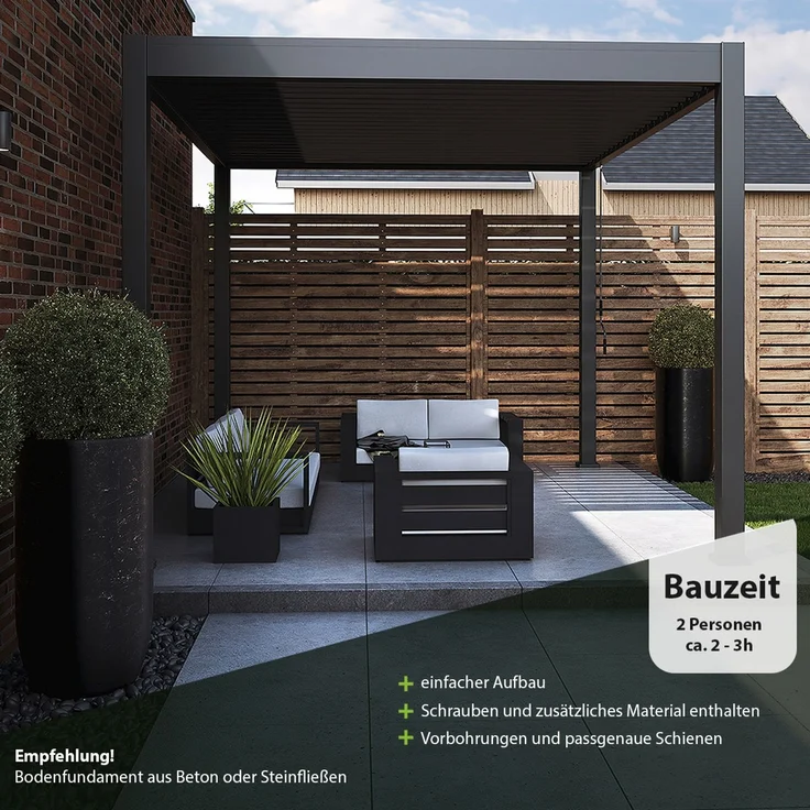 Weide Classic | Pergola Aluminium freistehend | 3 x 3,6 M | Lamellendach anthrazit – Bild 5