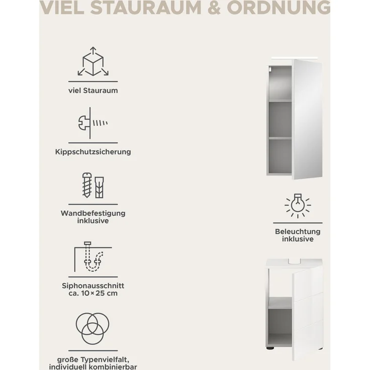 Badezimmerset Vira - Weiß / Weiß Hochglanz – Bild 10