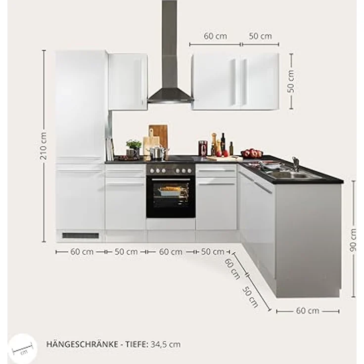 Jazz 8 Moderne Eckküche ohne Elektrogeräte in Weiß Hochglanz, Metallic Grau - Geräumige Küchenzeile in L-Form mit viel Stauraum - 280 x 211 x 60 cm (B/H/T) – Bild 4