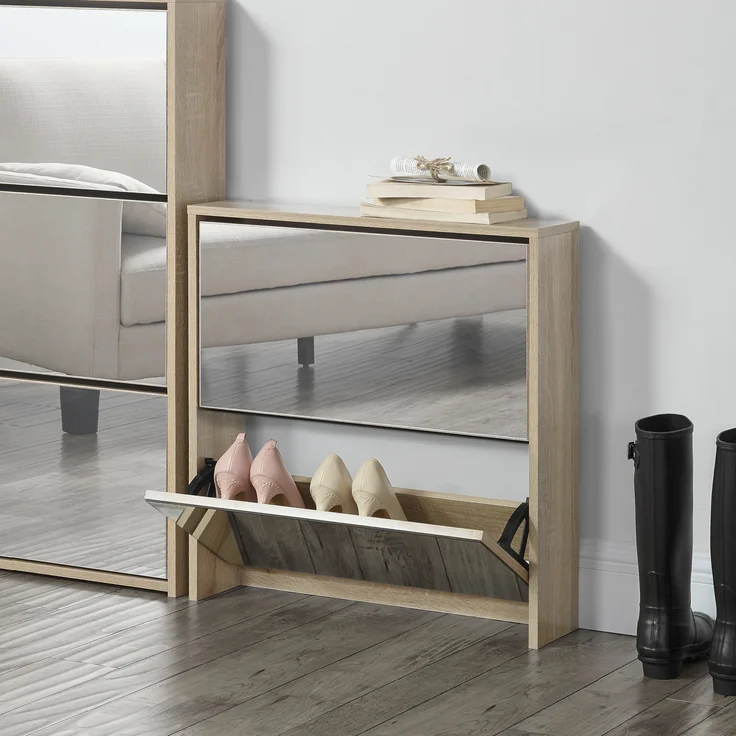 en. casa Schuhschrank Lund 67 x 63 x 17 cm mit 2 Türen Eiche – Bild 1