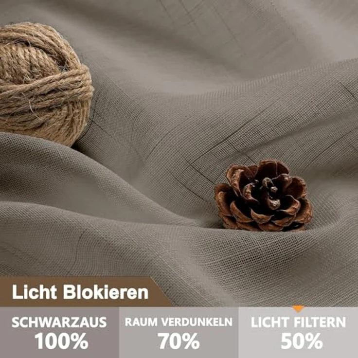 CUCRAF Leinenoptik Voile Vorhänge mit Ösen Gardine für Schlafzimmer Wohnzimmer, Leinenfarbe，2er Set – Bild 3
