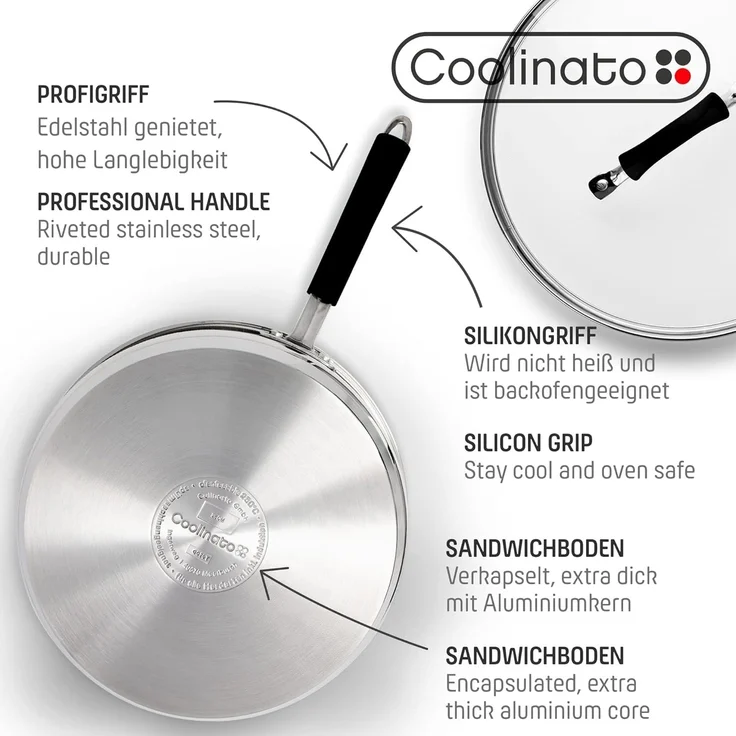 Coolinato Grillpfanne 2tlg Set 26cm Pfanne + Glasdeckel, (2-tlg) – Bild 2