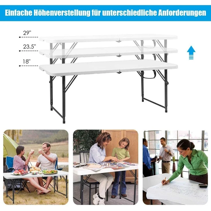 COSTWAY Campingtisch Gartentisch, mit Tragegriff 46-74cm höhenverstellbar – Bild 1