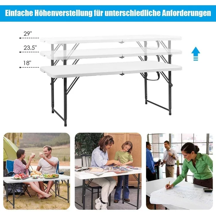 COSTWAY Campingtisch Gartentisch, mit Tragegriff 46-74cm höhenverstellbar