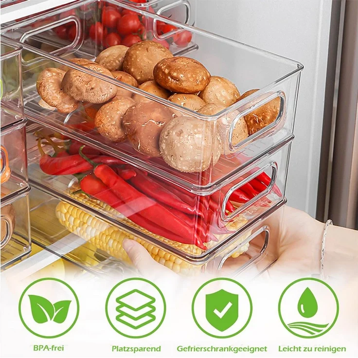 TUWENA Aufbewahrungsbox Kühlschrank Organizer Set mit Griff, Stapelbare Aufbewahrungsbox, Aufbewahrung Boxen für Küchen, Schränke, Gefrierschrank - BPA Frei – Bild 2