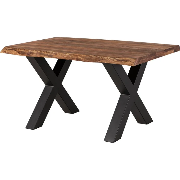 Baumtisch Sheesham 140x90x77 grau gebeizt / X-Beine anthrazit matt FREEFORM 5 – Bild 1