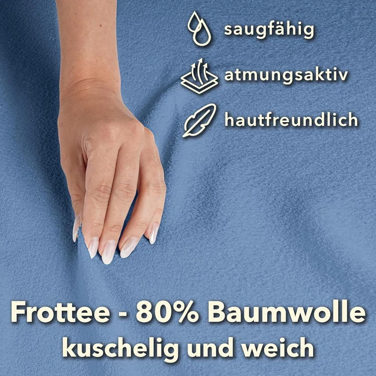 STUDIO Spannbettlaken Frottee, viele Größen, Baumwolle, weich & kuschelig, OEKO-TEX 100, Baumwolle, Frottee, Gummizug: rundum, (1 Stück), 90x200 cm Bettlaken Spannbetttuch bis 25 cm Höhe - Mittelblau – Bild 5