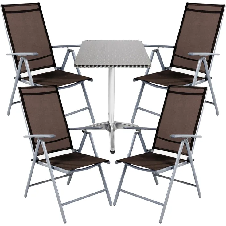 Bistrogarnitur 5-teilig Aluminium - Textilen / Schokobraun