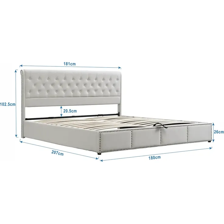 Stauraumbett Doppelbett mit Lattenrost und Bettkasten, 180x200 cm, gepolsterter Kopfteil, Leinen – Bild 4