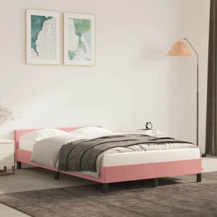 vidaXL Bettgestell ohne Matratze Rosa 120x190 cm Samt 379552 – Bild 3