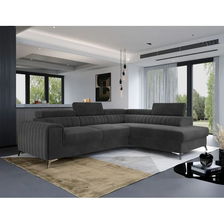 Ecksofa mit Schlaffunktion Sofa ELENI Stoff Monolith Graphit Ottomane Rechts – Bild 1