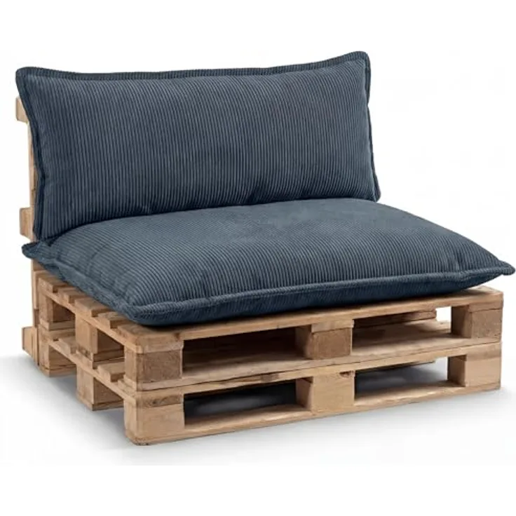 Gutekissen® Palettenkissen Set – Sitzkissen für Europaletten – Palettenpolster, Gefüllt mit Granuliertem Poulirette-Schaum PLL (Dunkelblau, Set (Sitzkissen 120x80 +Rückenlehne 120x40))