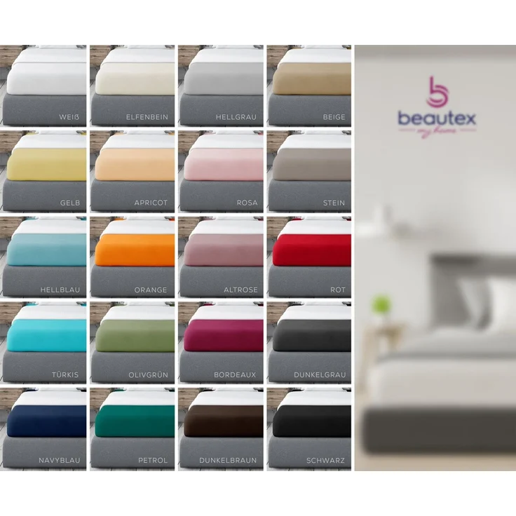 Beautex Spannbettlaken, Gummizug: rundum, (1 Stück), gekämmte Baumwolle Premium Jersey, 160g/m², Stein, Topper - 90 x 200 x 15 cm – Bild 4