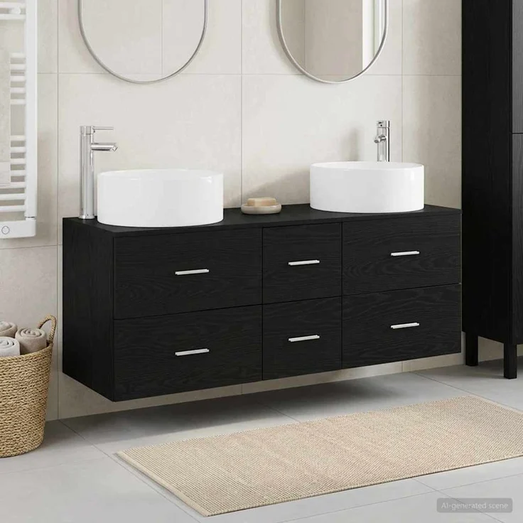vidaXL Badezimmerschrank-Set 3 stk. Schwarz 129 x 44,5 x 80 cm 3405956 – Bild 1