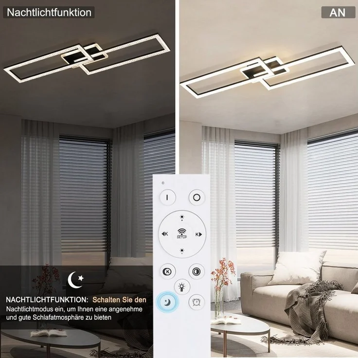 Nettlife LED Deckenleuchte LED Deckenleuchte Schwarz 56W aus Metall Kristall, LED fest integriert, Warmweiß Neutralweiß Kaltweiß, Schlafzimmer küche – Bild 3