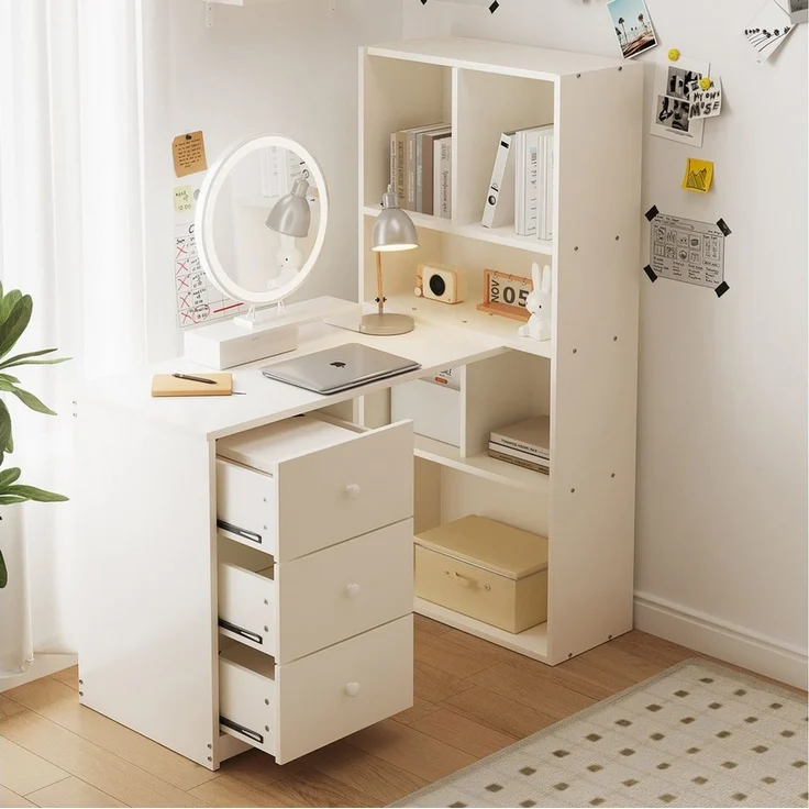 STILVORA Hochbett mit Bücherregal,Schreibtisch Ecktisch mit Schubladen&Ablagefächern (mit Bücherregal, 4 Ablagefächer & 3 ausziehbaren Schubladen) 117 × 63 × 135 cm – Bild 2