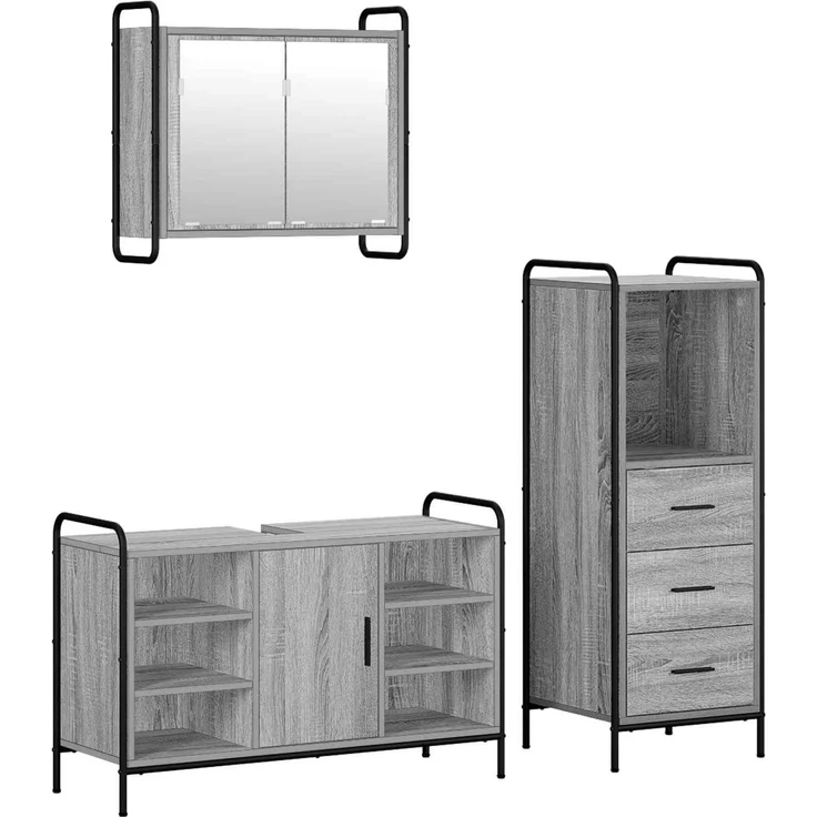 vidaXL Badezimmerschrank-Set 3 stk. Sonoma-Grau 40 x 36 x 109,5 cm 3444540 – Bild 2