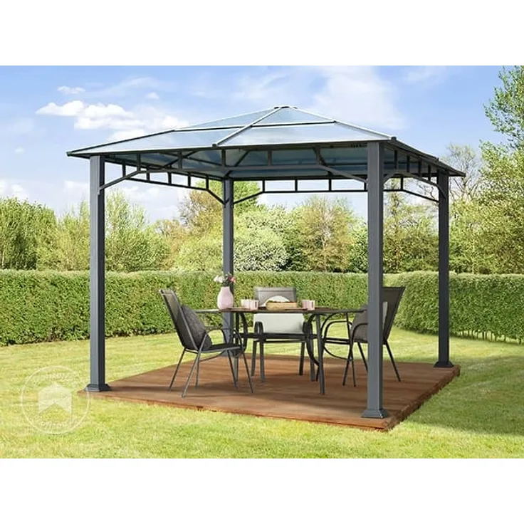 Gartenpavillon 3x3 m Aluminium Gestänge Polycarbonat Dach ca. 8 mm Pavillon Gartenzelt ohne Seitenteile