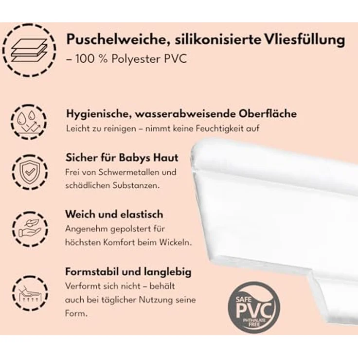 Wickelauflage 50x70 cm, Weiß mit Hase – abwaschbar & wasserdicht, weich für Neugeborene – Wickeltischauflage für Wickelkommode – Baby Wickelunterlage, schnell abwischbar – Bild 4