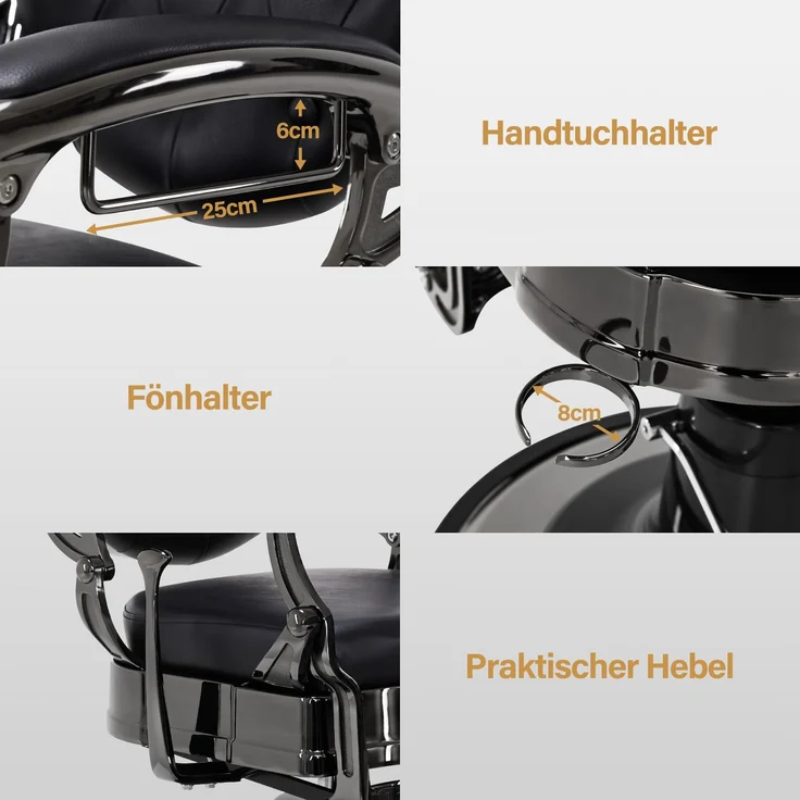 Barberpub Friseurstuhl mit Kopfstütze, Hydraulische Friseursessel 2933, mit Retro/Vintage Stil, 360° Drehbar, Barber Stuhl Kunstleder, 113 × 68 × 109 cm (Schwarzes Titan) – Bild 4