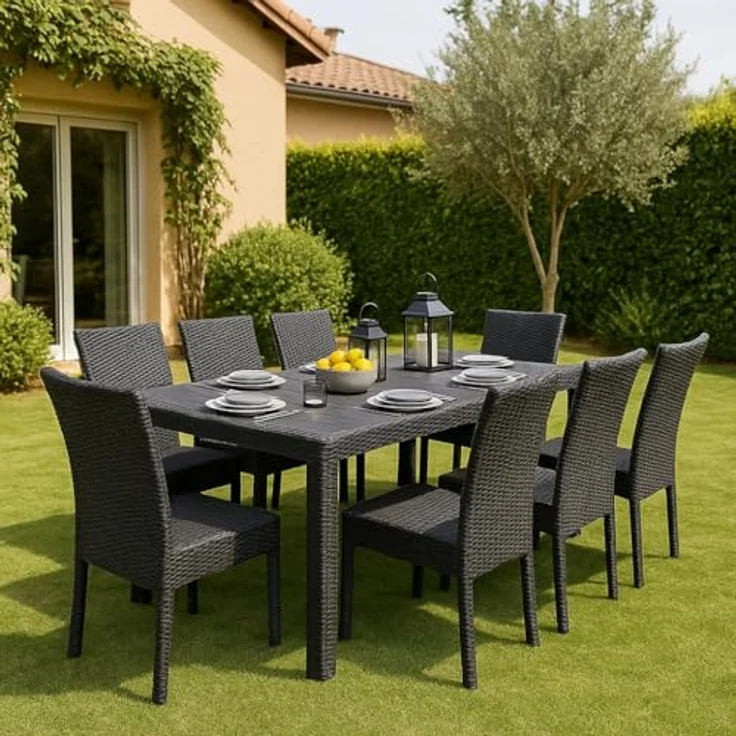 Dmora Rechteckiger ausziehbarer Gartentisch, Made in Italy, Farbe Anthrazit, Maße 150 x 72 x 90 cm (ausziehbar bis 220 cm) – Bild 9