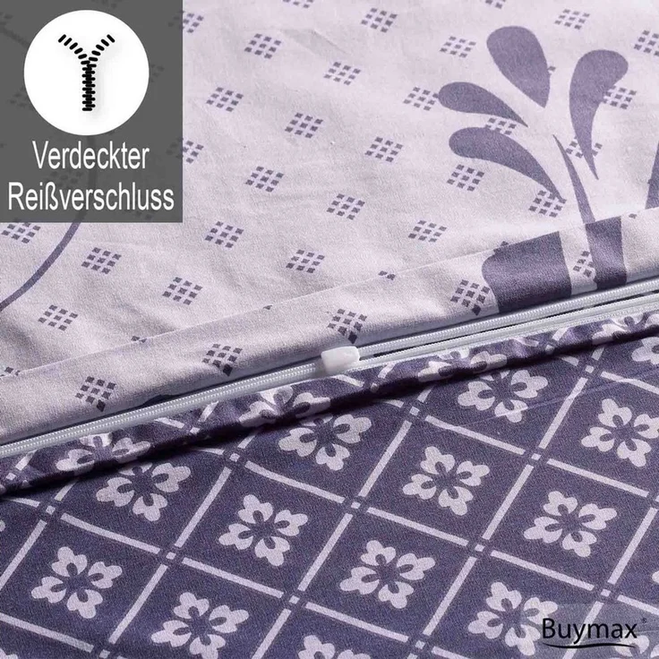 Buymax Bettwäsche Wendebettwäsche, Kissenbezug 80x80cm, Renforce: 100% Baumwolle, 2 teilig, Bettbezug-Set, mit Reißverschluss, Muster Floral Barock – Bild 4