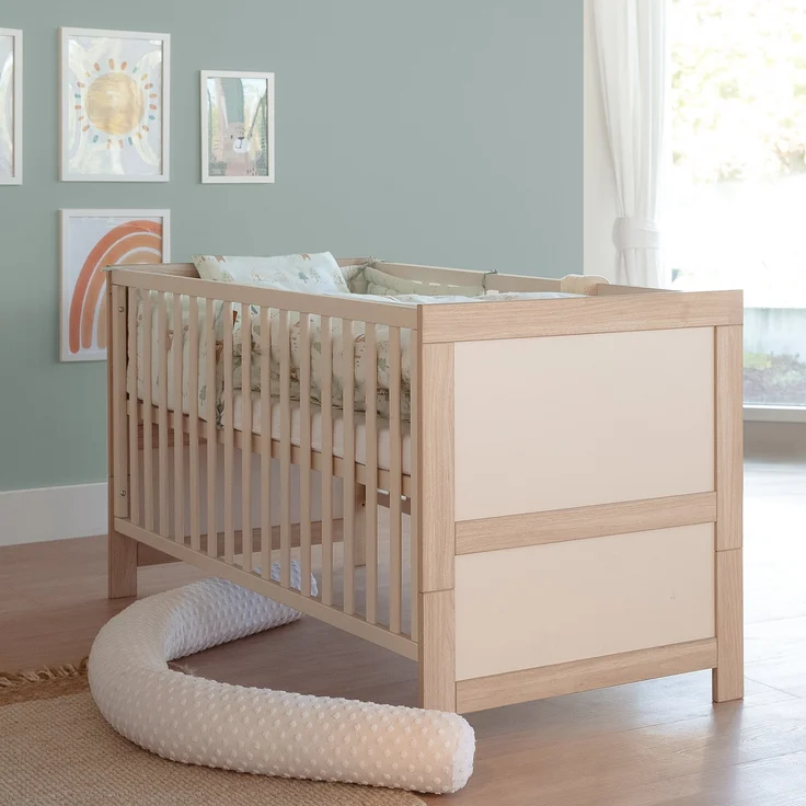 roba Babybett Momo 70 x 140 cm - Mitwachsendes Gitterbett - Höhenverstellbar - Umbaubar zum Juniorbett - Holz cashmere lackiert / Dekor Tristan Eiche – Bild 2