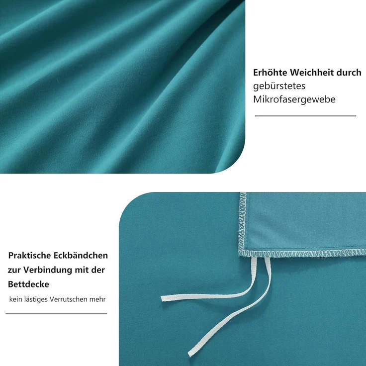 Bettwäsche 200x200 Türkis 3tlg. Set Microfaser Reißverschluss – Bild 5