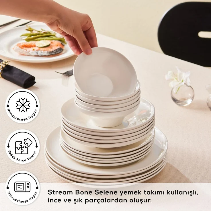 Karaca Geschirr-Set Karaca Streamline Remi 18-tlg Bone China Geschirrset für 6 Personen – Bild 7