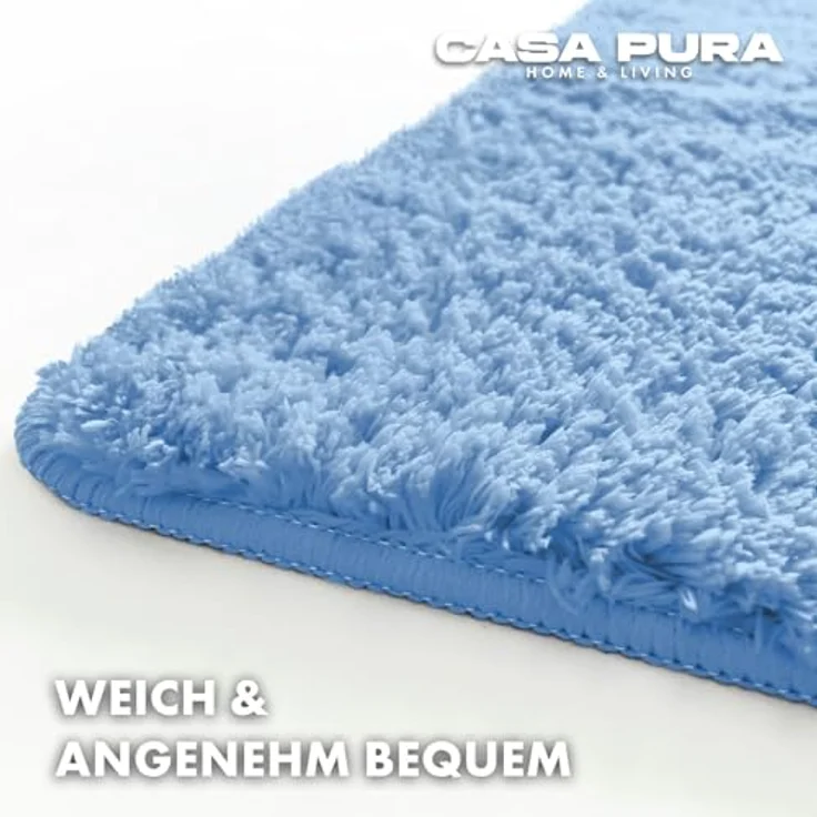 casa pura Badematte Hochflor Sky Soft, rutschfester, waschbarer Badezimmerteppich in hellblau, schadstoffgeprüft, 80x150 cm – Bild 3