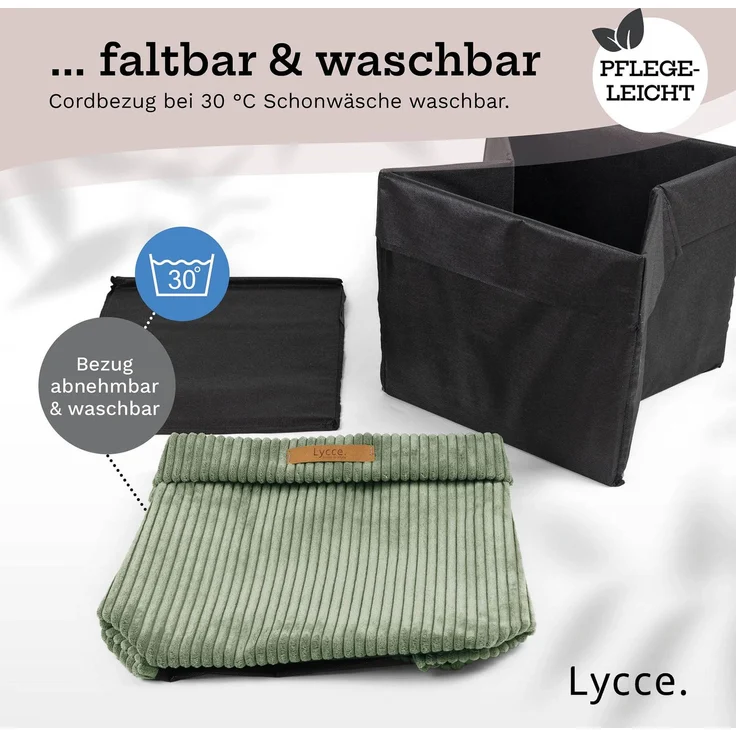 Lycce faltbare Aufbewahrungsbox - Cord, passend für Kallax Regal, abnehmbarer Bezug, robust, formstabil Salbeigrün 31x33x33cm – Bild 9