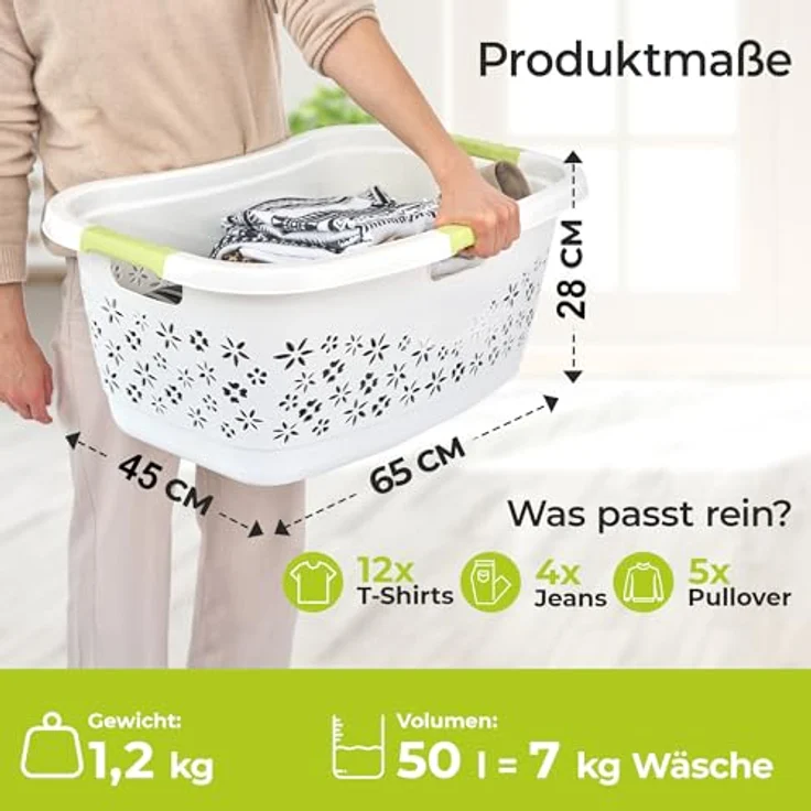 KiNDERWELT Wäschekorb Premium 50 L ergonomischer Form, Soft-Touch-Griffe, an den Körper angepasste Nierenform – Bild 8