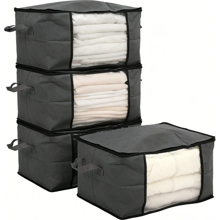 Sekey Faltbare Aufbewahrungstasche Aufbewahrungsbox mit Deckel Reißverschluss und Griffen als Kleiderschrank Organizer für Kleidung Bettwäsche und Bettdecken 60 x 43 x 35 cm 4-teilig – Bild 1