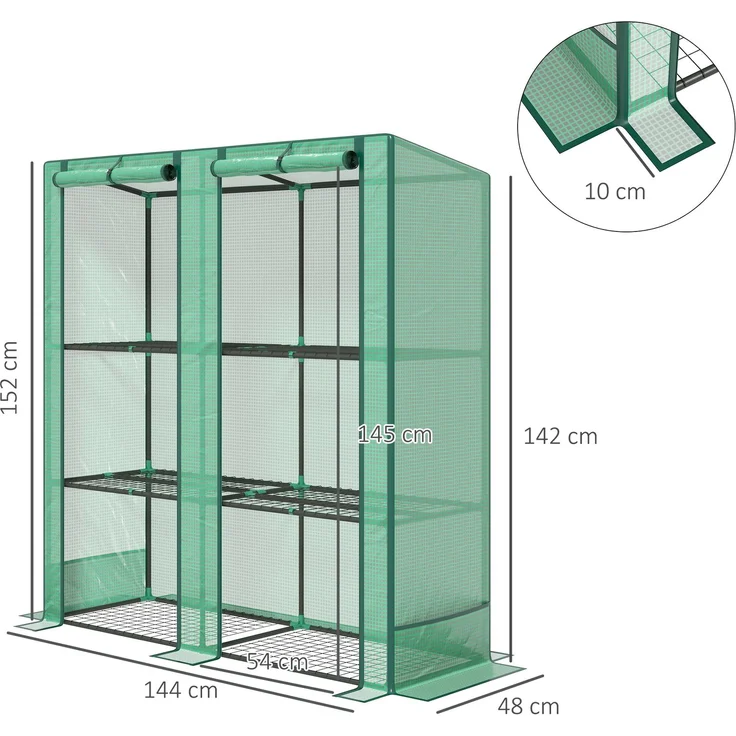 MELAYR, Gartengewächshaus mit 3-stufigem Metallregal, Balkongewächshaus, PE-Abdeckung, Schrägdach, 78 x 50 x 10 cm, Grün – Bild 5