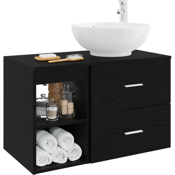 vidaXL Badezimmerschrank-Set 2 stk. Schwarz Eichen-Optik 3403913 – Bild 3