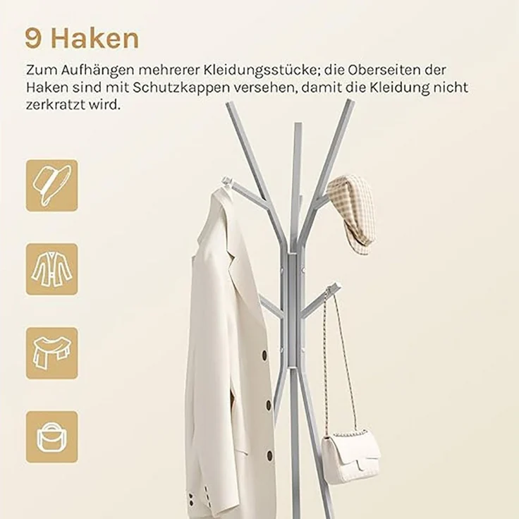 Woltu Kleiderständer, (1 St), mit 9 Haken und 1 Ablage, für Kleidung Hüte Taschen – Bild 3