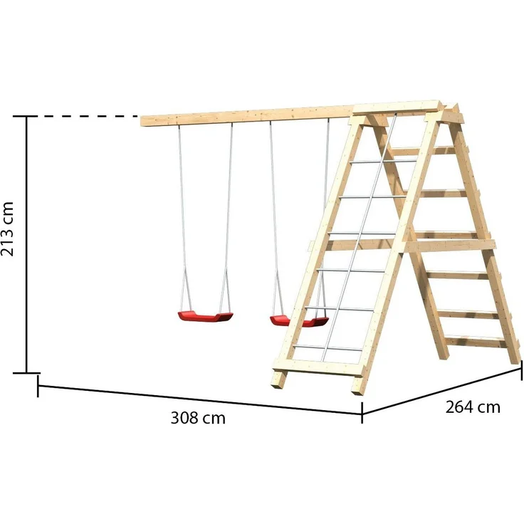 Karibu Kinderspielturm Lotti Satteldach mit Gerüst / Doppelschaukel naturbelassen 1,07 x 1,07 x 2,91 m – Bild 9