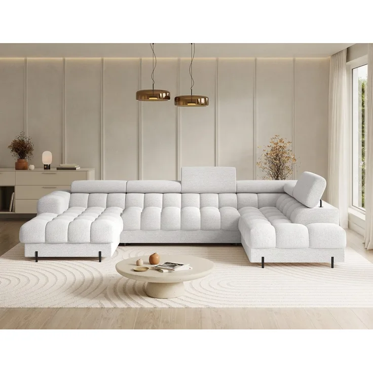 Lukas Möbel Wohnlandschaft Deisgner XXL-Sofa in U-Form Falco mit Schlaffunktion Bettkasten, mit Schlaffunktion, Bettkasten, verstellbaren Kopfsützen