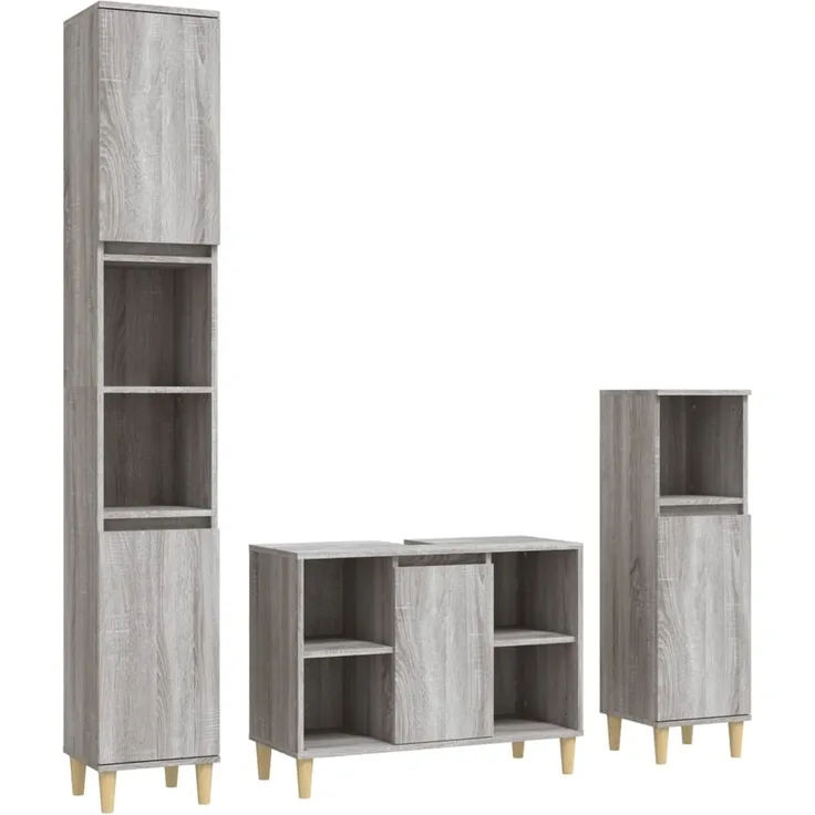 vidaXL 3-tlg. Badmöbel-Set Grau Sonoma Holzwerkstoff 3185619