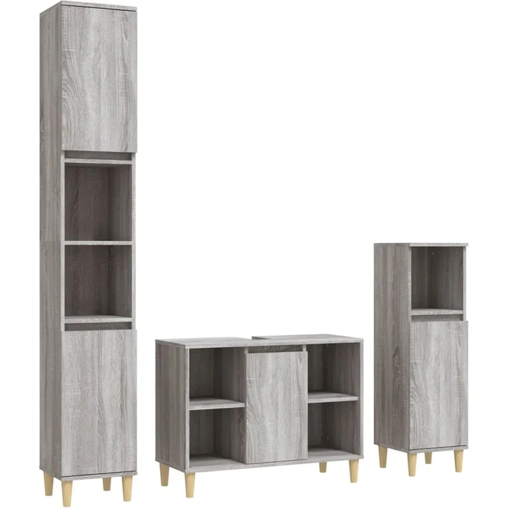 vidaXL 3-tlg. Badmöbel-Set Grau Sonoma Holzwerkstoff 3185619 – Bild 1