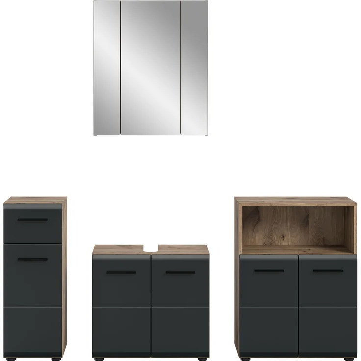 Badkombination (B/H/T: 180x185x30 cm) in schwarz matt und Nox Oak Nachbildung – Bild 2