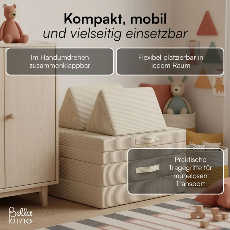 Bellabino 'Nile' Spielsofa, 4-tlg, Cord, beige, faltbare Kindercouch, abnehmbarer & waschbarer Bezug, Kindersofa aus Schaumstoff, Oeko-Tex zertifiziert – Bild 7
