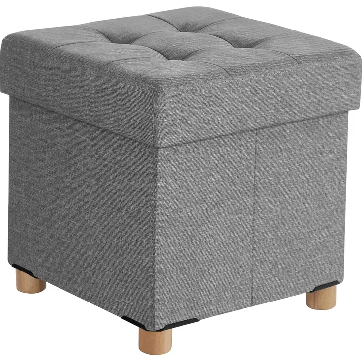 Songmics 'LSF14GYX' Sitzhocker viereckig mit Holzfüßen Deckel, Leinenimitat / MDF hellgrau, 38 x 40 x 38 cm