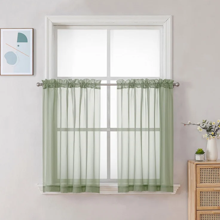 Chyhomenyc Durchsichtige Vorhänge, 76,2 cm Länge, 2 Stoffbahnen, lichtfilternd, Voile, Stangentasche, kurze Fenster, Curtians für Badezimmer, Wohnzimmer, Bauernhaus, kleine Fenster, 106,7 x 76,2 cm (B